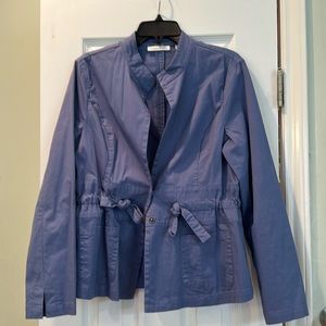 Coldwater Creek Blue jacket with 2-button snap closure, tie waist. Size 14.